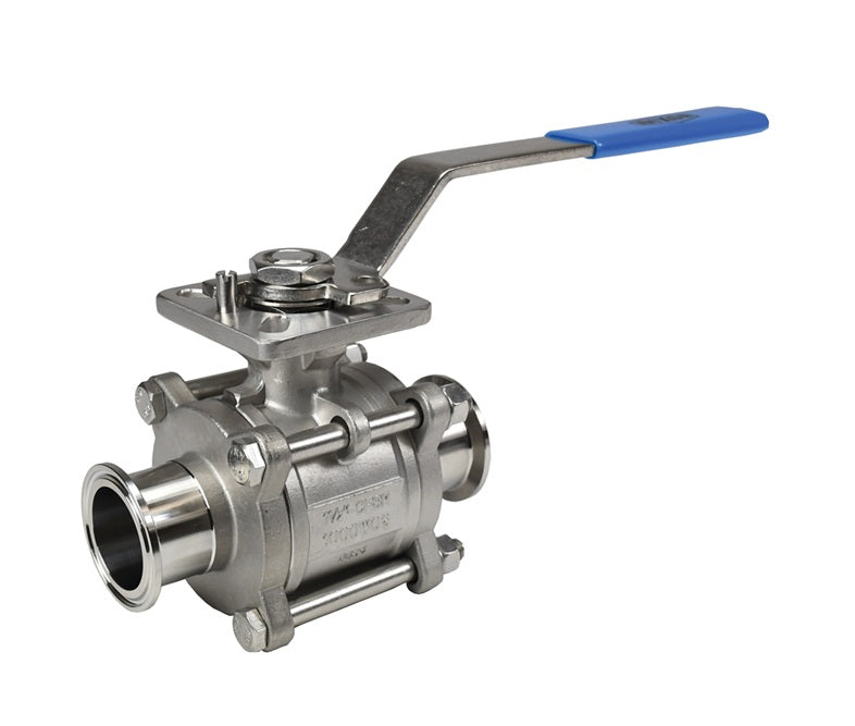 BV2CC-075CC-A Dixon Valve 3/4" Two-Way Encapsulated Sanitary 3 Piece Clamp End Ball Valve - Stainless Steel - Standard Handle - Seat: 25% Carbon Reinforced PTFE