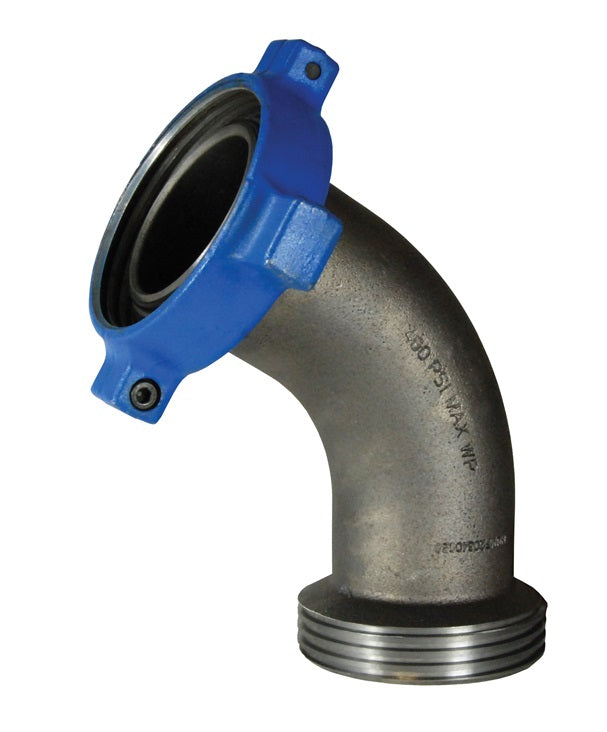 HUMF20640060 by Dixon Valve | Boss® LPS One-Piece Hammer Union Adapter | 60° Elbow | Figure 206 | 4" Size | Male Hammer Union x Female Hammer Union | Ductile Iron