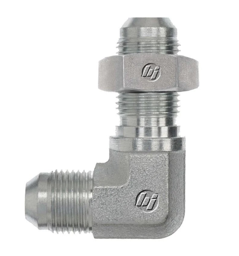 2701-LN-03-03-FG by Brennan Inc. | -03 Male JIC x -03 Male JIC Bulkhead with Nut | 90° Elbow | Forged Steel