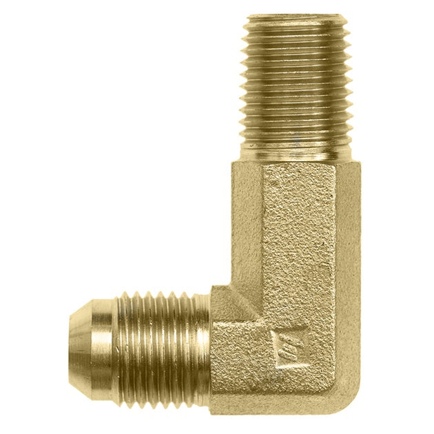 2501-L-08-06-B by Brennan Inc. | -08 Male JIC x -06 Male Pipe | 90° Elbow (Long) | Brass