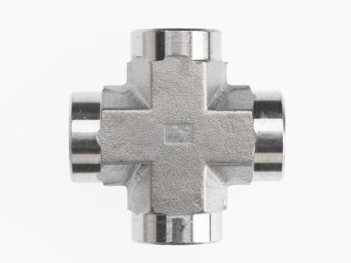 5652-04-04-04-04-SS by Brennan Inc. | -04 Female Pipe x -04 Female Pipe x -04 Female Pipe x -04 Female Pipe | Cross | Stainless Steel