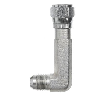 6500-L-10-10-FG by Brennan Inc. | -10 Male JIC x -10 Female JIC Swivel | 90° Elbow (Long) | Forged Steel