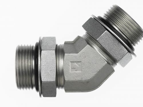 6808-04-04-NWO-FG by Brennan Inc. | -04 Male Adjustable O-Ring Boss x -04 Male Adjustable O-Ring Boss | 45° Elbow | Forged Steel