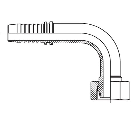 D222350 by Brennan Inc. | 1/2" Hose Tail(HT) x 18mm Female Metric Swivel DIN Heavy with O-Ring | 90° Elbow | Stainless Steel