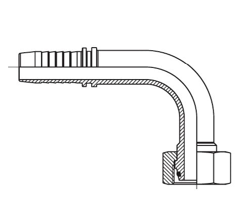 D207969 by Brennan Inc. | 1/4" Hose Tail(HT) x 8mm Female Metric Swivel DIN Light with O-Ring | 90° Elbow | Stainless Steel