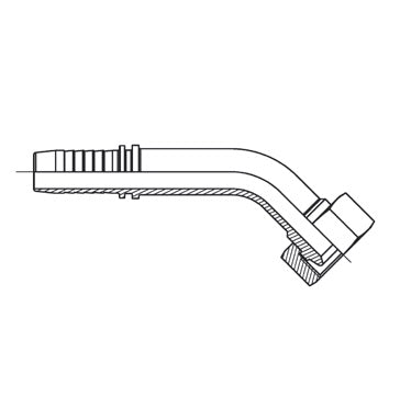 D208064 by Brennan Inc. | 1/2" Hose Tail(HT) x 15mm Female Metric Swivel DIN No O-Ring | 45° Elbow | Stainless Steel