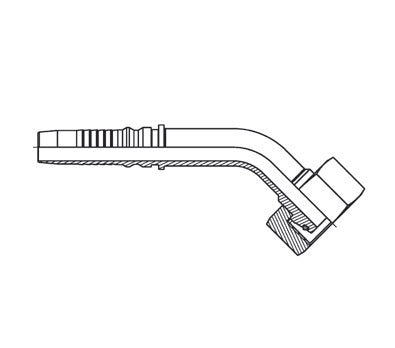 D208108 by Brennan Inc. | 3/4" Hose Tail Interlock HINT x 20mm Female Metric Swivel DIN with O-Ring | 45° Elbow | Stainless Steel