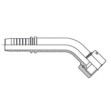 D208273 by Brennan Inc. | 1-1/4" Hose Tail(HT) x 1-1/4" Female JIC | 45° Elbow | Stainless Steel