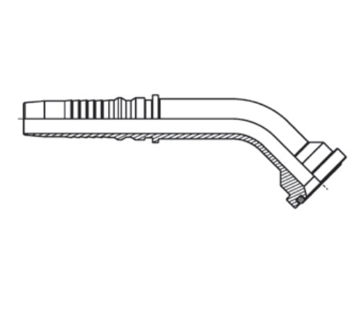 D208398 by Brennan Inc. | 1" Hose Tail Interlock HINT x 1" Code 61 Flange | 45° Elbow | Stainless Steel