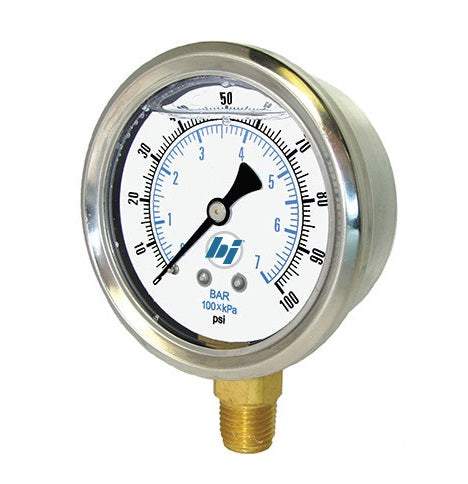 DG-7500 by Brennan Inc. | Pressure Gauge Adapter | 7500 PSI | 2.5" Face | Glycerine | 1/4" NPT Stem | Stainless Steel