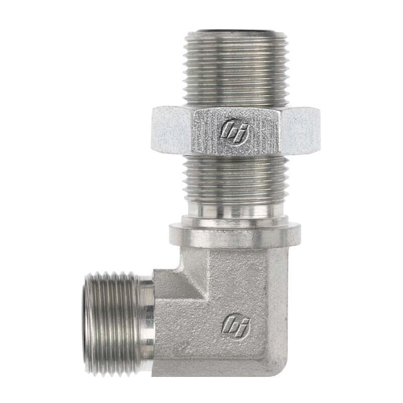 FS2701-LN-08-08-FG by Brennan Inc. | -08 Male Face Seal x -08 Male Face Seal Bulkhead with Locknut | 90° Elbow | Forged Steel