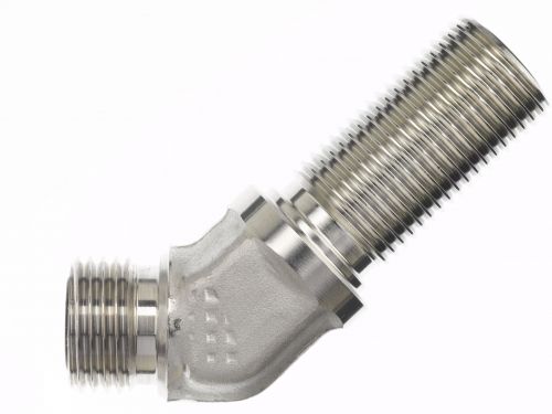 FS2702-06-06-SS by Brennan Inc. | -06 Male Face Seal x -06 Male Face Seal Bulkhead | 45° Elbow | Stainless Steel