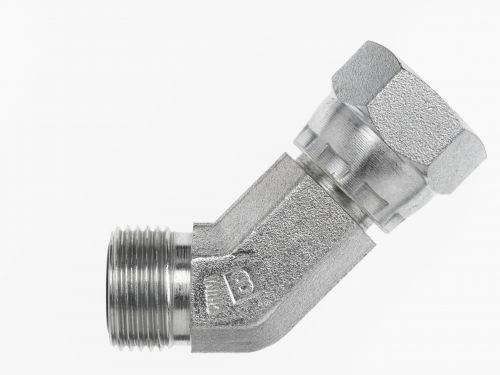 FS6502-08-08-FG by Brennan Inc. | -08 Male Face Seal x -08 Female Face Seal Swivel | 45° Elbow | Forged Steel