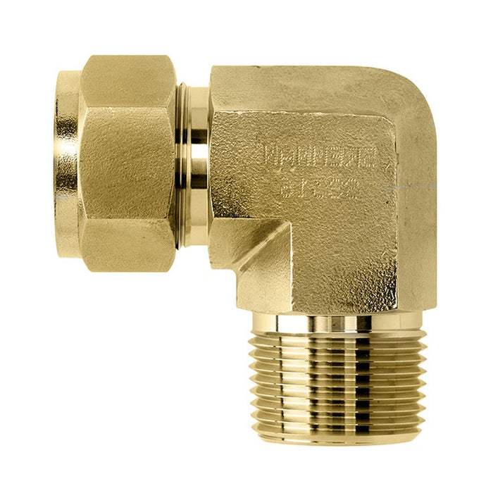 N2501-06-06-B by Brennan Inc. | -06 Instrumentation Fitting x -06 Male NPT | 90° Elbow | Brass