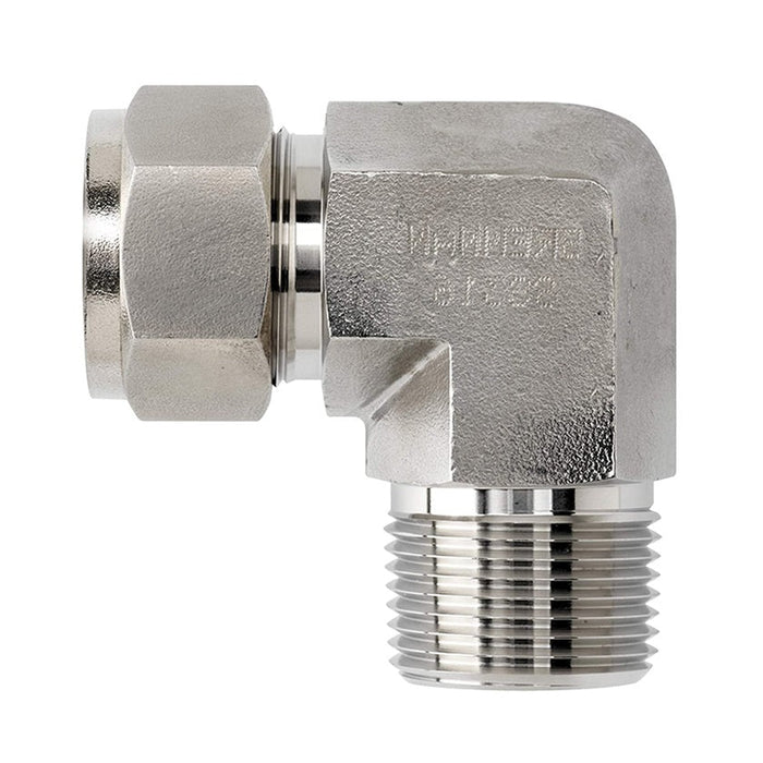 N2501-04-02-SS by Brennan Inc. | -04 Instrumentation Fitting x -02 Male NPT | 90° Elbow | Stainless Steel