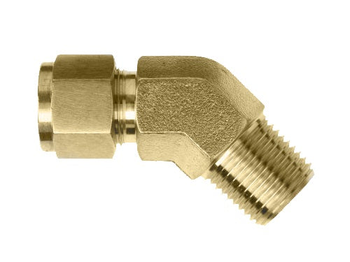 N2503-08-08-B by Brennan Inc. | -08 Instrumentation Fitting x -08 Male NPT | 45° Elbow | Brass