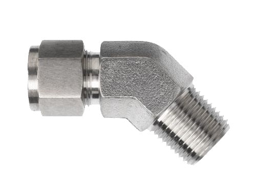 N2503-16-16-SS by Brennan Inc. | -16 Instrumentation Fitting x -16 Male NPT | 45° Elbow | Stainless Steel