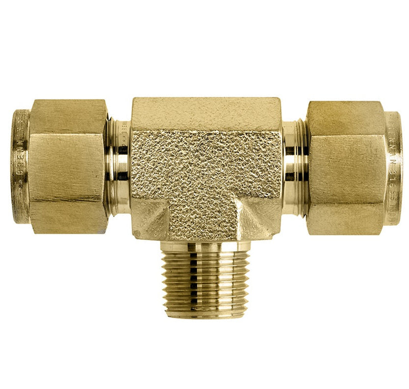 N2601-04-04-04-B by Brennan Inc. | -04 Instrumentation Fitting x -04 Instrumentation Fitting x -04 Male NPT | Tee | Brass