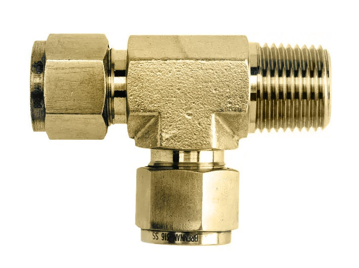 N2605-06-06-06-B by Brennan Inc. | -06 Instrumentation Fitting x -06 Male NPT Run x -06 Instrumentation Fitting | Tee | Brass