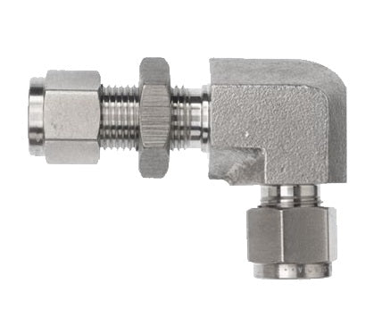 N2701-LN-04-04-SS by Brennan Inc. | -04 Instrumentation Fitting x -04 Instrumentation Fitting Bulkhead Union | 90° Elbow | Stainless Steel