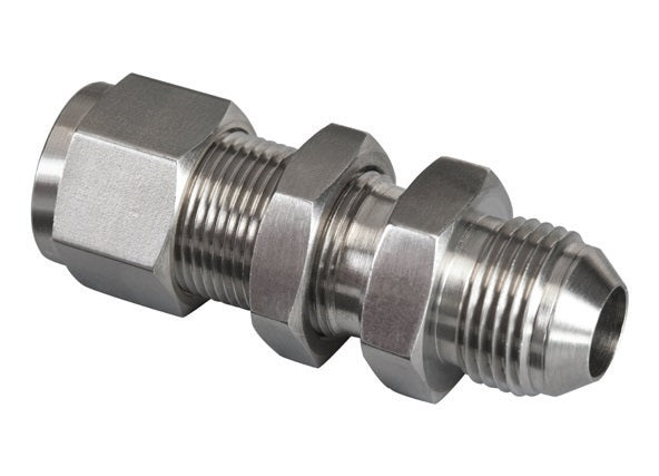 N2707-LN-16-16-SS by Brennan Inc. | -16 Instrumentation Fitting Bulkhead x -16 Male JIC Bulkhead | Straight | Stainless Steel