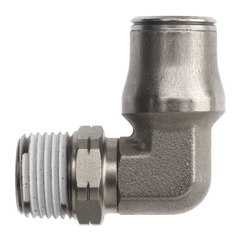 PCNB2501-08-04 by Brennan Inc. | -08 Tube x -04 Male NPT | 90° Elbow | Nickel Plated Brass