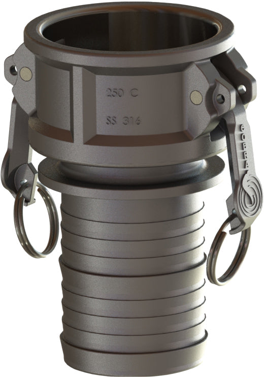 C-316-100 by Campbell Fittings | Standard Cobra Cam & Groove Coupling | Type C | 1" Coupler x 1" Hose Shank | 316 Stainless Steel