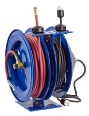 C-L350-5016-A by Coxreels | C Air-Electric | 300 PSI Spring Driven Air Hose & Power Cord Combo Reel w/ Industrial Receptacle | 3/8" Hose ID, 3/8" FNPT Inlet x 3/8" MNPT Hose End | 16/3 SJTO Cord, 13A | Steel | 50ft PVC Hose & 50ft Cord Included