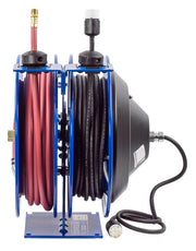 C-L350-5012-A by Coxreels | C Air-Electric | 300 PSI Spring Driven Air Hose & Power Cord Combo Reel w/ Industrial Receptacle | 3/8" Hose ID, 3/8" FNPT Inlet x 3/8" MNPT Hose End | 12/3 SJO Cord, 20A | Steel | 50ft PVC Hose & 50ft Cord Included
