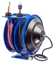 C-L350-5012-A by Coxreels | C Air-Electric | 300 PSI Spring Driven Air Hose & Power Cord Combo Reel w/ Industrial Receptacle | 3/8" Hose ID, 3/8" FNPT Inlet x 3/8" MNPT Hose End | 12/3 SJO Cord, 20A | Steel | 50ft PVC Hose & 50ft Cord Included