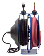 C-L350-5012-A by Coxreels | C Air-Electric | 300 PSI Spring Driven Air Hose & Power Cord Combo Reel w/ Industrial Receptacle | 3/8" Hose ID, 3/8" FNPT Inlet x 3/8" MNPT Hose End | 12/3 SJO Cord, 20A | Steel | 50ft PVC Hose & 50ft Cord Included