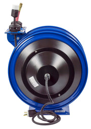 C-L350-5012-A by Coxreels | C Air-Electric | 300 PSI Spring Driven Air Hose & Power Cord Combo Reel w/ Industrial Receptacle | 3/8" Hose ID, 3/8" FNPT Inlet x 3/8" MNPT Hose End | 12/3 SJO Cord, 20A | Steel | 50ft PVC Hose & 50ft Cord Included