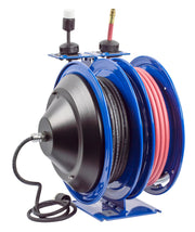 C-L350-5012-A by Coxreels | C Air-Electric | 300 PSI Spring Driven Air Hose & Power Cord Combo Reel w/ Industrial Receptacle | 3/8" Hose ID, 3/8" FNPT Inlet x 3/8" MNPT Hose End | 12/3 SJO Cord, 20A | Steel | 50ft PVC Hose & 50ft Cord Included