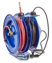 C-L350-5016-E by Coxreels | C Air-Electric | 300 PSI Spring Driven Air Hose & Power Cord Combo Reel w/ Incandescent Cage Light | 3/8" Hose ID, 3/8" FNPT Inlet x 3/8" MNPT Hose End | 16/3 SJTO Cord, 13A | Steel | 50ft PVC Hose & 50ft Cord Included