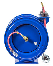 C-L350-5016-E by Coxreels | C Air-Electric | 300 PSI Spring Driven Air Hose & Power Cord Combo Reel w/ Incandescent Cage Light | 3/8" Hose ID, 3/8" FNPT Inlet x 3/8" MNPT Hose End | 16/3 SJTO Cord, 13A | Steel | 50ft PVC Hose & 50ft Cord Included