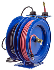 C-L350-5012-F by Coxreels | C Air-Electric | 300 PSI Spring Driven Air Hose & Power Cord Combo Reel w/ GFCI Receptacle | 3/8" Hose ID, 3/8" FNPT Inlet x 3/8" MNPT Hose End | 12/3 SJO Cord, 20A | Steel | 50ft PVC Hose & 50ft Cord Included