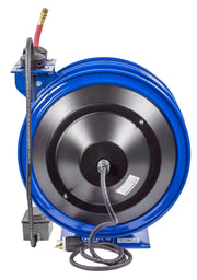 C-L350-5016-F by Coxreels | C Air-Electric | 300 PSI Spring Driven Air Hose & Power Cord Combo Reel w/ GFCI Receptacle | 3/8" Hose ID, 3/8" FNPT Inlet x 3/8" MNPT Hose End | 16/3 SJTO Cord, 13A | Steel | 50ft PVC Hose & 50ft Cord Included