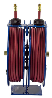 C-LP-135-135 by Coxreels | C Series | 300 PSI Dual Hose Spring Driven Hose Reel for Air & Water | 1/4" Hose ID, 1/4" FNPT Inlet x 1/4" MNPT Hose End | Steel | 35ft PVC Hose Included
