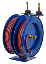 C-LP-325-325 by Coxreels | C Series | 300 PSI Dual Hose Spring Driven Hose Reel for Air & Water | 3/8" Hose ID, 3/8" FNPT Inlet x 3/8" MNPT Hose End | Steel | 25ft PVC Hose Included