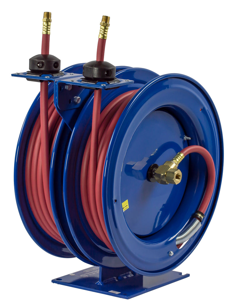 C-LP-125-125 by Coxreels | C Series | 300 PSI Dual Hose Spring Driven Hose Reel for Air & Water | 1/4" Hose ID, 1/4" FNPT Inlet x 1/4" MNPT Hose End | Steel | 25ft PVC Hose Included