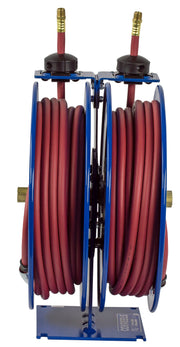 C-LP-125-125 by Coxreels | C Series | 300 PSI Dual Hose Spring Driven Hose Reel for Air & Water | 1/4" Hose ID, 1/4" FNPT Inlet x 1/4" MNPT Hose End | Steel | 25ft PVC Hose Included