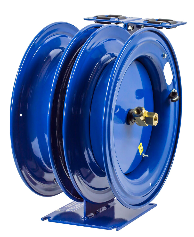 C-LPL-350-350 by Coxreels | C Series | 300 PSI Dual Hose Spring Driven Hose Reel for Air, Water & Oil | 3/8" Hose ID, 3/8" FNPT Inlet | Steel | 50ft Capacity, Hose Not Included