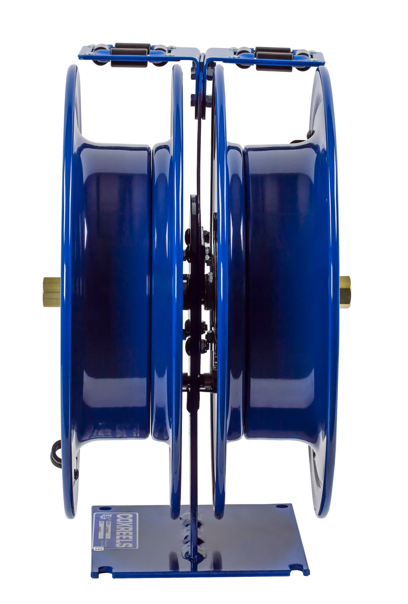 C-LPL-350-350 by Coxreels | C Series | 300 PSI Dual Hose Spring Driven Hose Reel for Air, Water & Oil | 3/8" Hose ID, 3/8" FNPT Inlet | Steel | 50ft Capacity, Hose Not Included