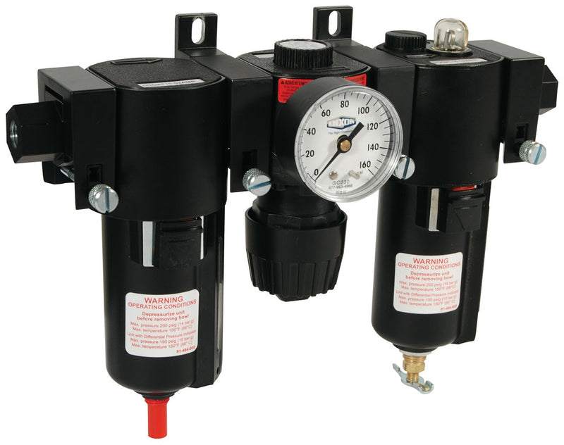 C16-04MMB Wilkerson by Dixon Valve | C16-Series | Compact FRL Combination Unit | 2.7 oz. Filter | 0-125 PSI Regulator | 5 oz. Lubricator | 1/2" Size | Manual Drain | Metal Bowl with Sight Glass