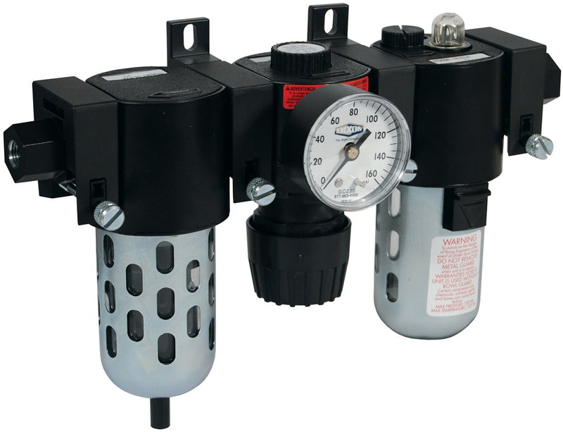 C16-03A Wilkerson by Dixon Valve | C16-Series | Compact FRL Combination Unit | 2.7 oz. Filter | 0-125 PSI Regulator | 5 oz. Lubricator | 3/8" Size | Automatic Drain | Transparent Bowl & Guard