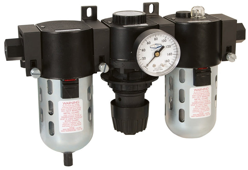 C26-04M Wilkerson by Dixon Valve | C26-Series | Standard FRL Combination Unit | 3.2 oz. Filter | 0-125 PSI Regulator | 10 oz. Lubricator | 1/2" Size | Manual Drain | Transparent Bowl & Guard