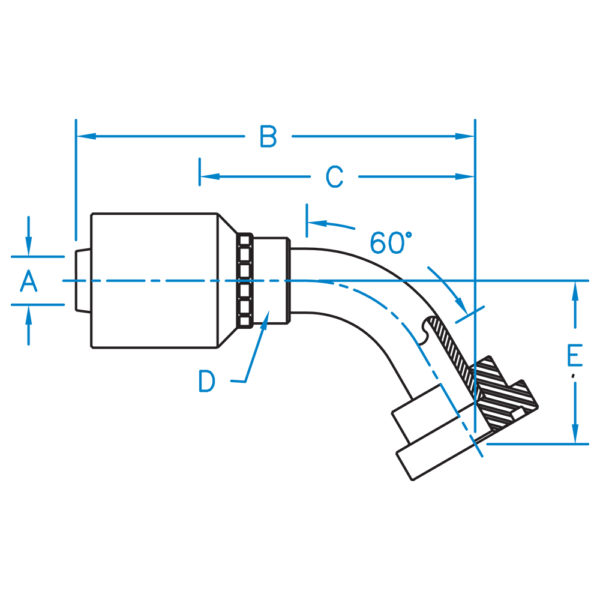 C6160-08-12-K2 by Kurt Hydraulic | K2 Series | 1/2" Hose Barb x 3/4" Code 61 Flange | 60° Elbow | Carbon Steel