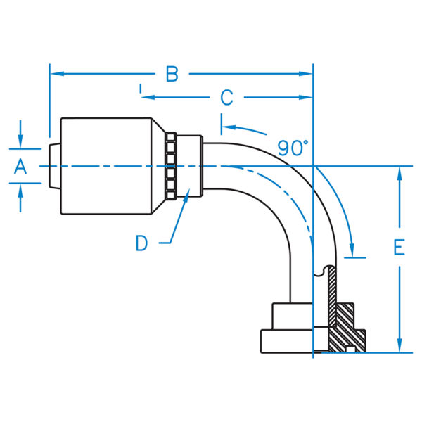 C6190L-08-12-K2 by Kurt Hydraulic | K2 Series | 1/2" Hose Barb x 3/4" Code 61 Flange | Long Drop | 90° Elbow | Carbon Steel