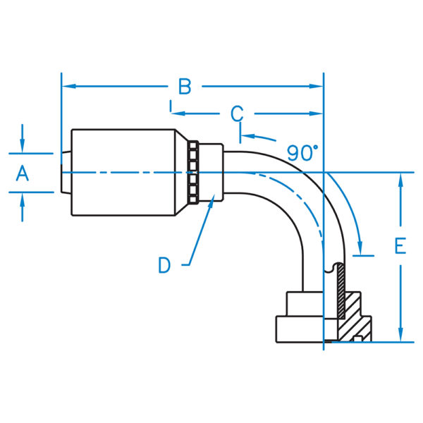 C6190L-16-16-W by Kurt Hydraulics | Code 61 Flange | 90° Long Drop Elbow | for 1" Hose ID