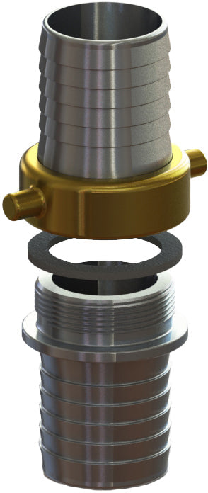 CAB-600 by Campbell Fittings | Import Suction Hose Coupling | Complete Set | 6" Male NPSM Thread x 6" Female NPSM Thread x 6" Hose Shank | Nut: Brass | Aluminum Shank
